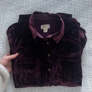 Anthropologie burgundy velvet button down